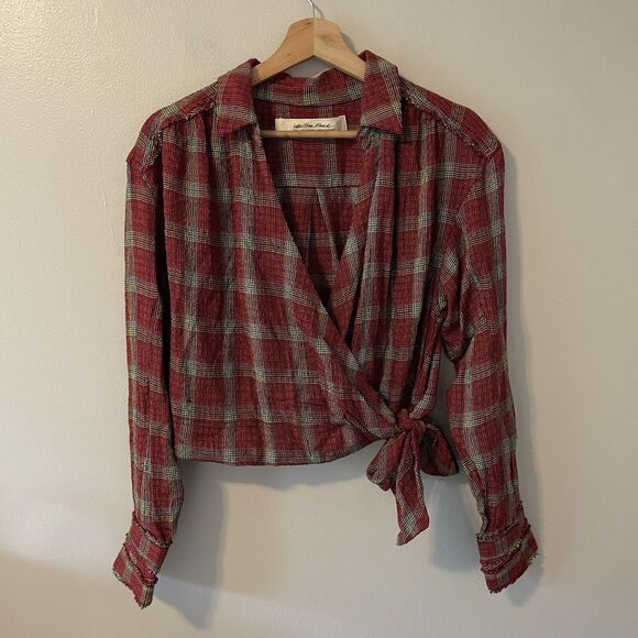 Free People We The Free Running Wild Wrap Top Size Small Plaid - Picture 6 of 13